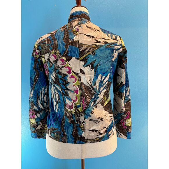 Darling Chico's Jacket Multi-Color Abstract w Metallic 4 Zipper Pockets Close M - Picture 2 of 8